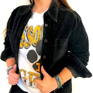 Vintage black suede button down shacket